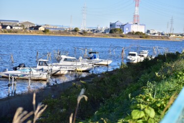 係留されたモーターボート