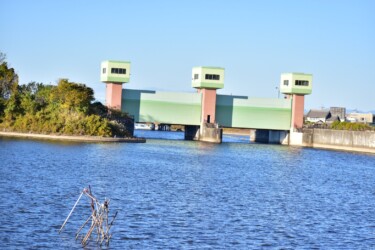係留地近くの蟹江川水門